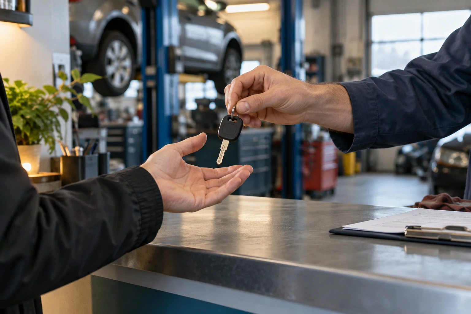 Illustrative anonymous adult customer receiving a car key